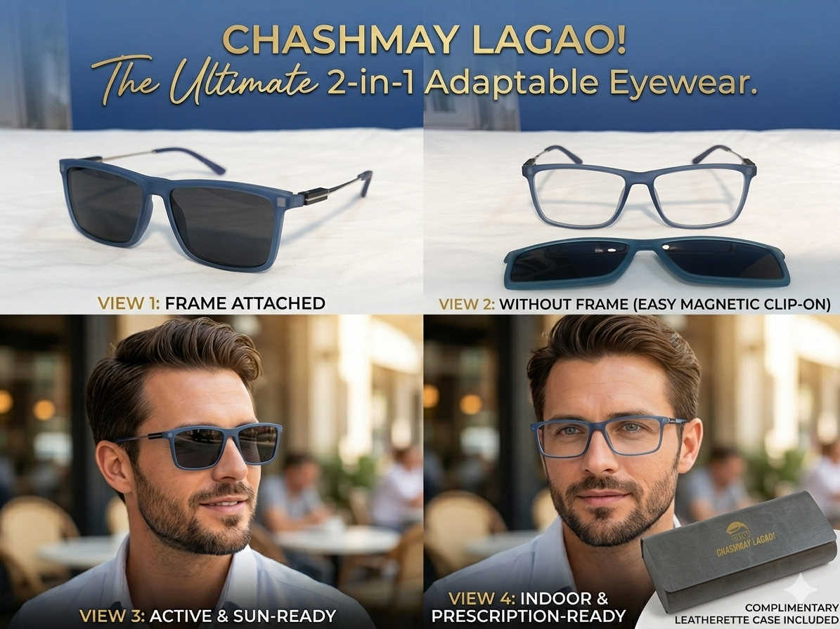 The Ultimate 2 in 1 Pro BLUE Sunglasses  + Transparent Glasses -  (Brand Case Included)