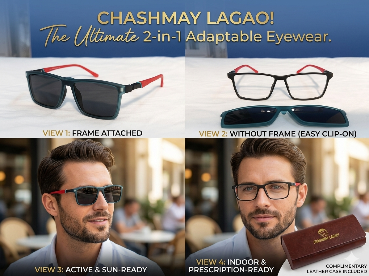 The Ultimate 2 in 1 Pro Sunglasses  + Transparent Glasses - Red Green (Brand Case Included)