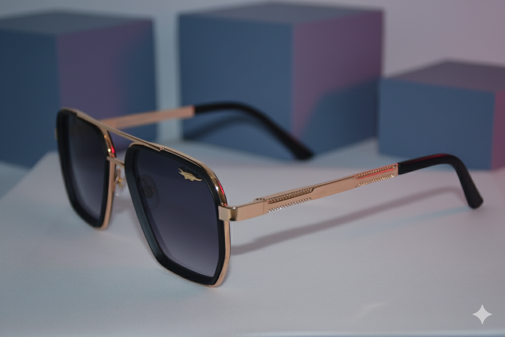 Lacoste - Gold Frame Black - Chashmay Lagao - Sunglasses (Brand Case Included)