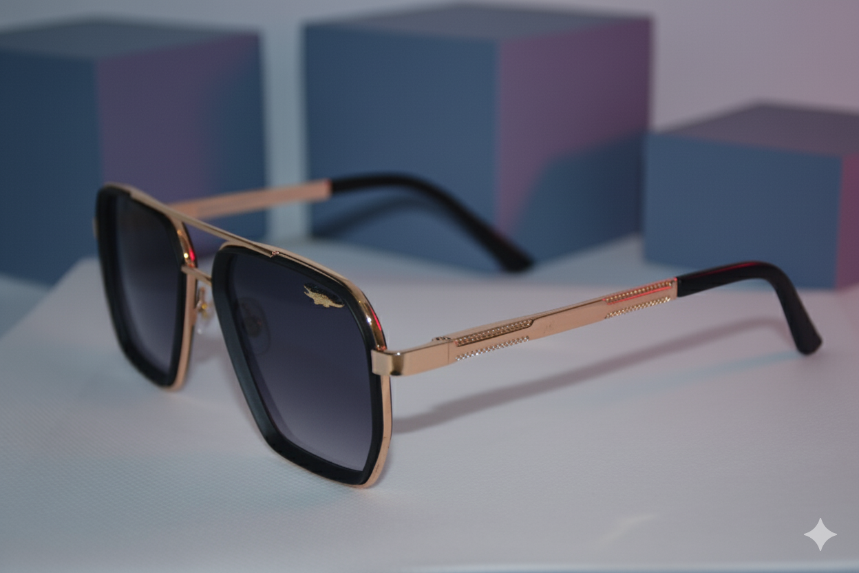 Lacoste - Gold Frame Black - Chashmay Lagao - Sunglasses (Brand Case Included)