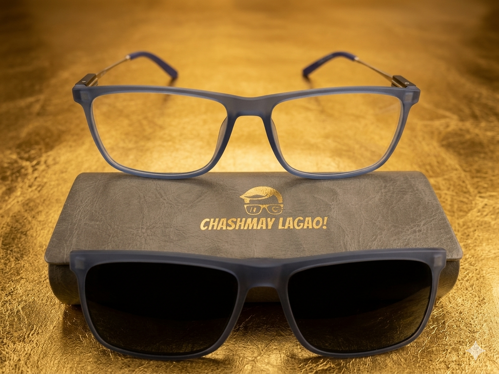 The Ultimate 2 in 1 Pro BLUE Sunglasses  + Transparent Glasses -  (Brand Case Included)