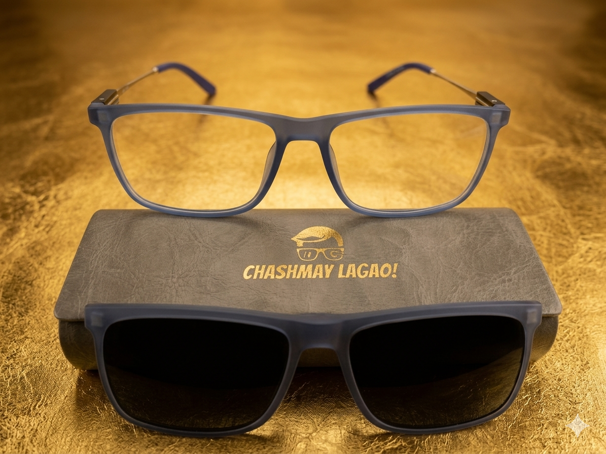 The Ultimate 2 in 1 Pro BLUE Sunglasses  + Transparent Glasses -  (Brand Case Included)